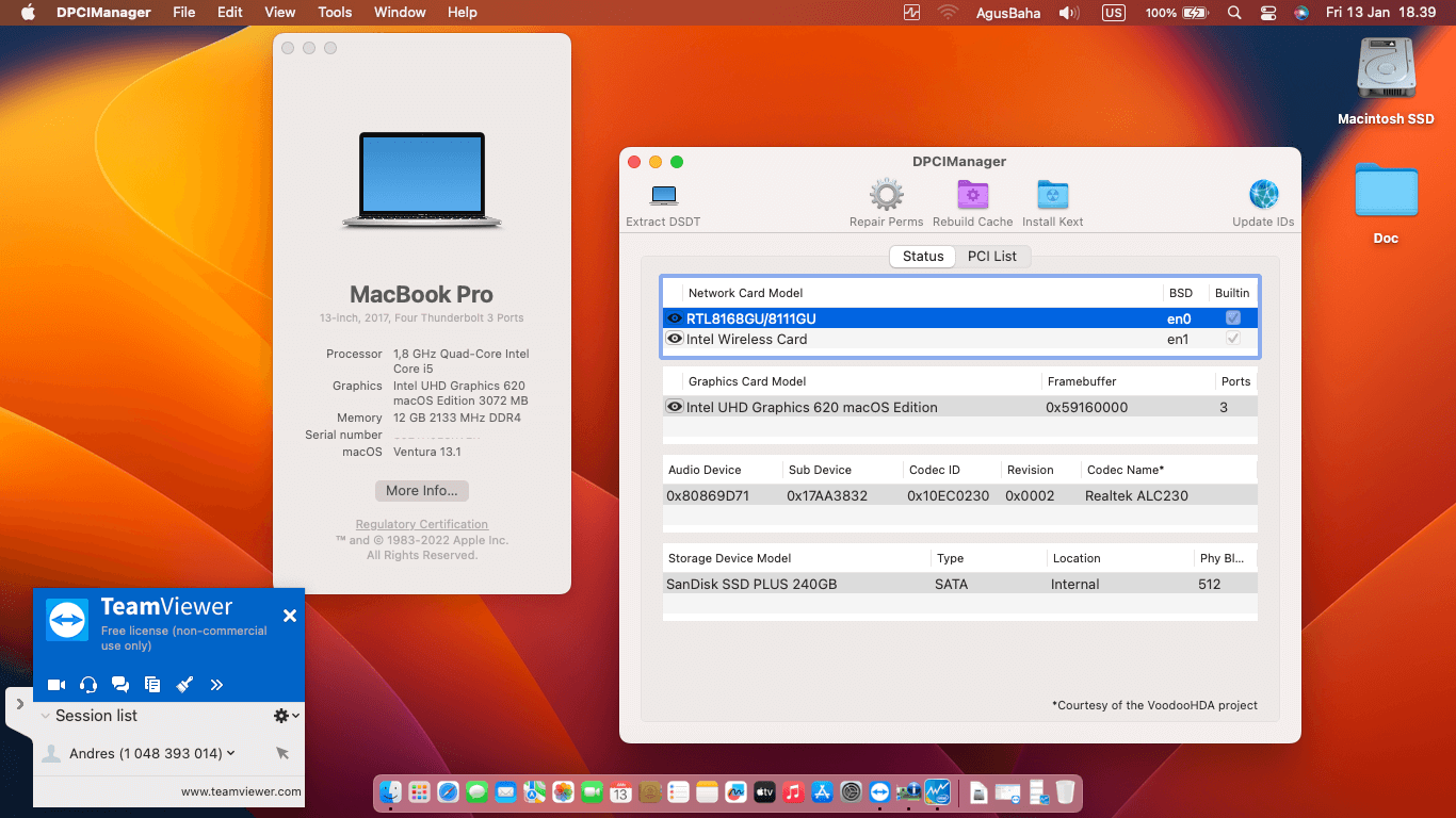 Success Hackintosh macOS Ventura 13.1 Build 22C65 in Lenovo Ideapad 330-14IKB
